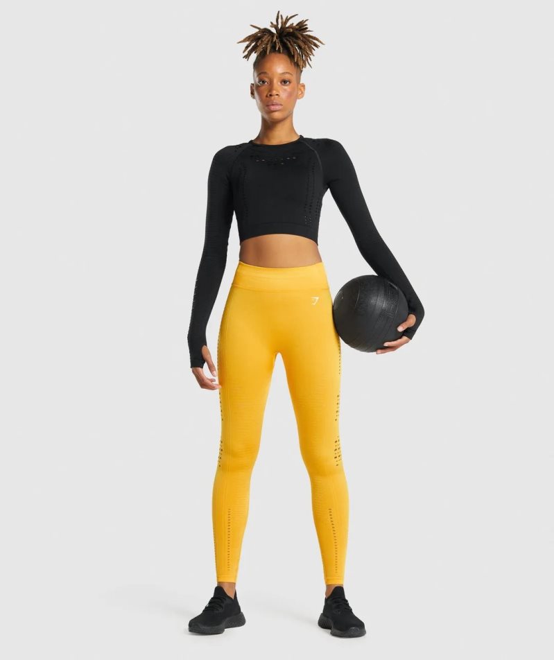 Women's Gymshark Glow Seamless Leggings Yellow | NZ 5IJEOZ